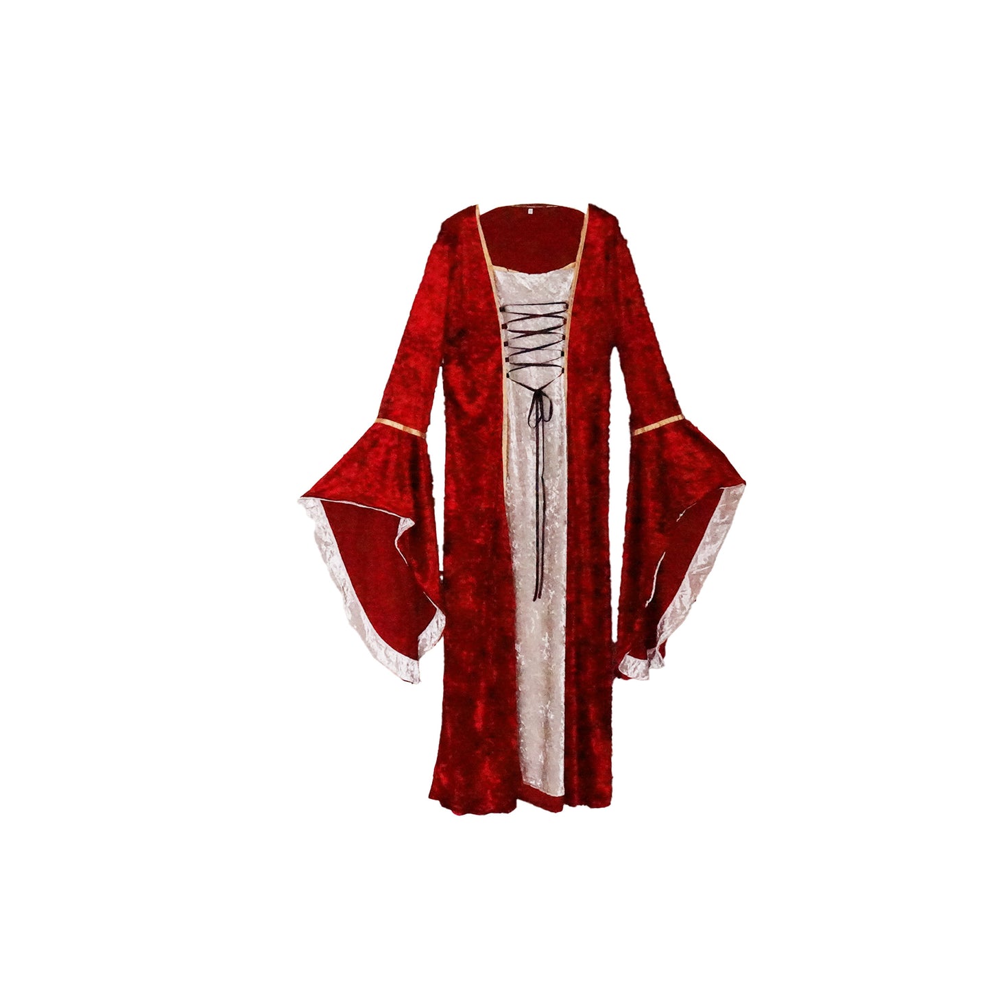 Damen Retro Mittelalter Kleid, rot-cremefarben