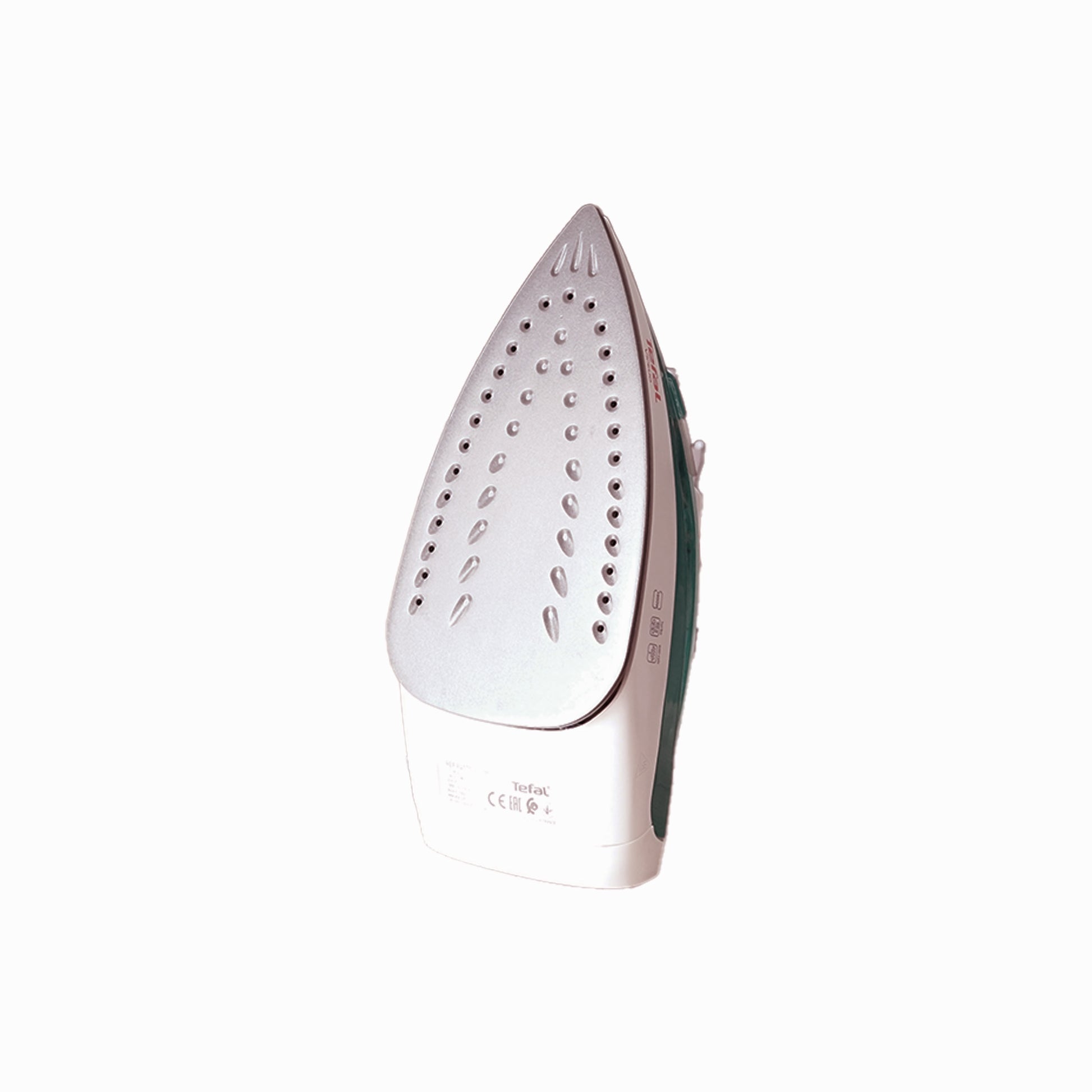 Detailansicht der Antihaftsohle des Tefal Virtuo FV1710 Dampfbügeleisens in Weiß-Türkis