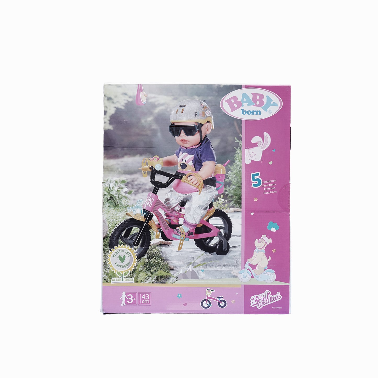 BABY born Puppe fährt auf pinkem Fahrrad