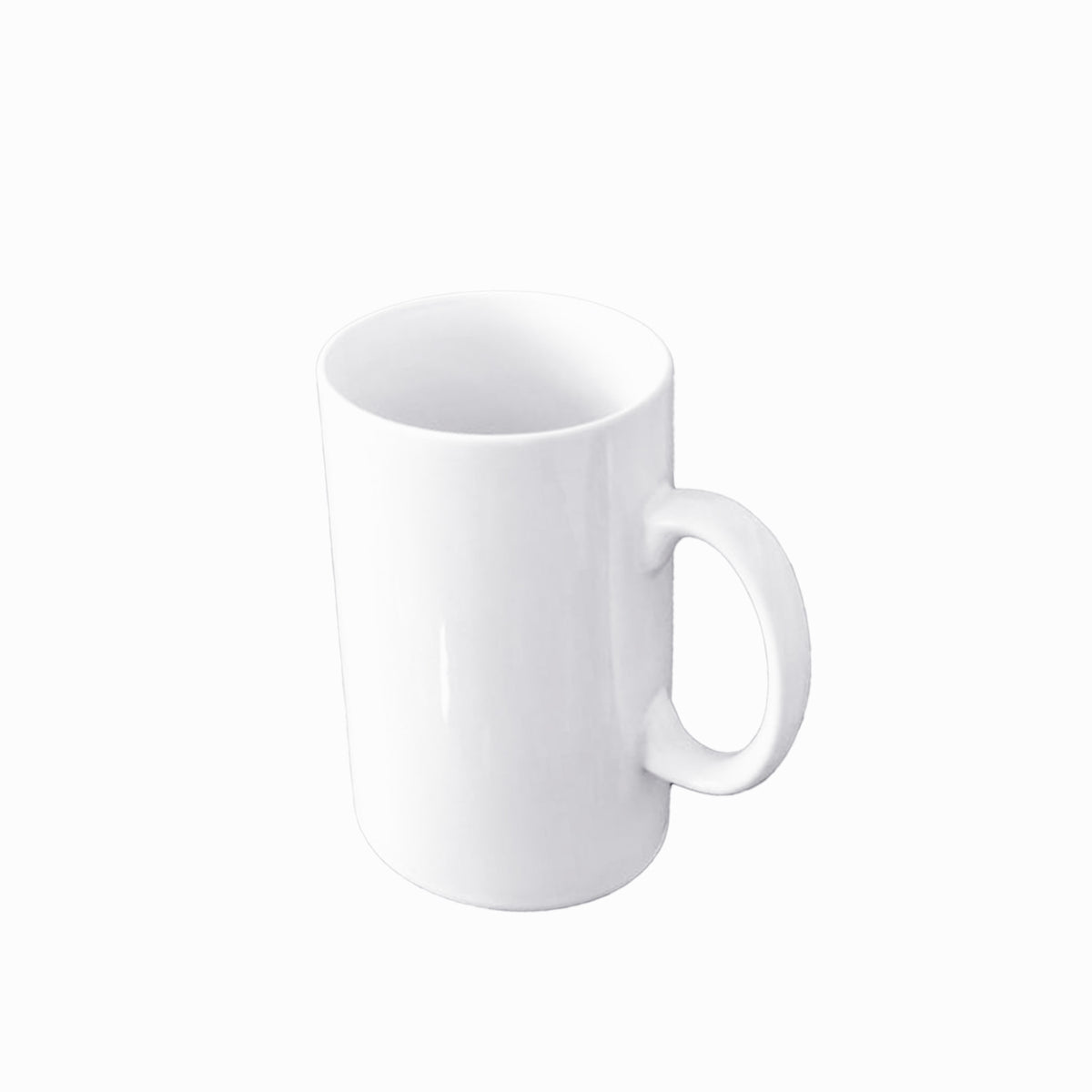 Große weiße Smilatte Keramiktasse in schlichter Optik, Seitenansicht