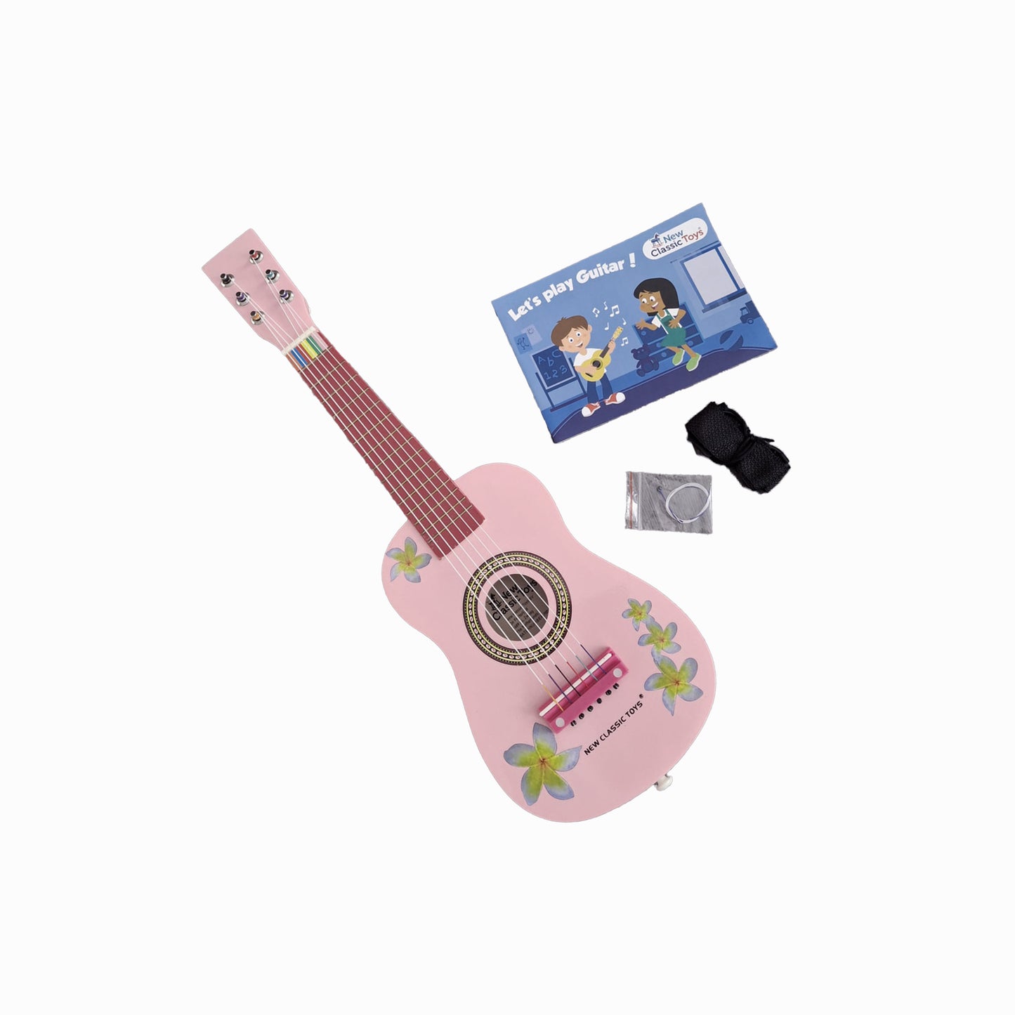 Rosa Holzgitarre aus Holz mit Blumen von New Classic Toys
